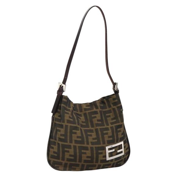 FENDI Zucca Canvas Shoulder Bag Brown Black - Picture 1 of 12